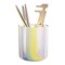 Zodaca Pen Holder, Ceramic Pencil Cup Desk Organizer Makeup Brushes Holder with Gold Accent, Shiny Pearl White